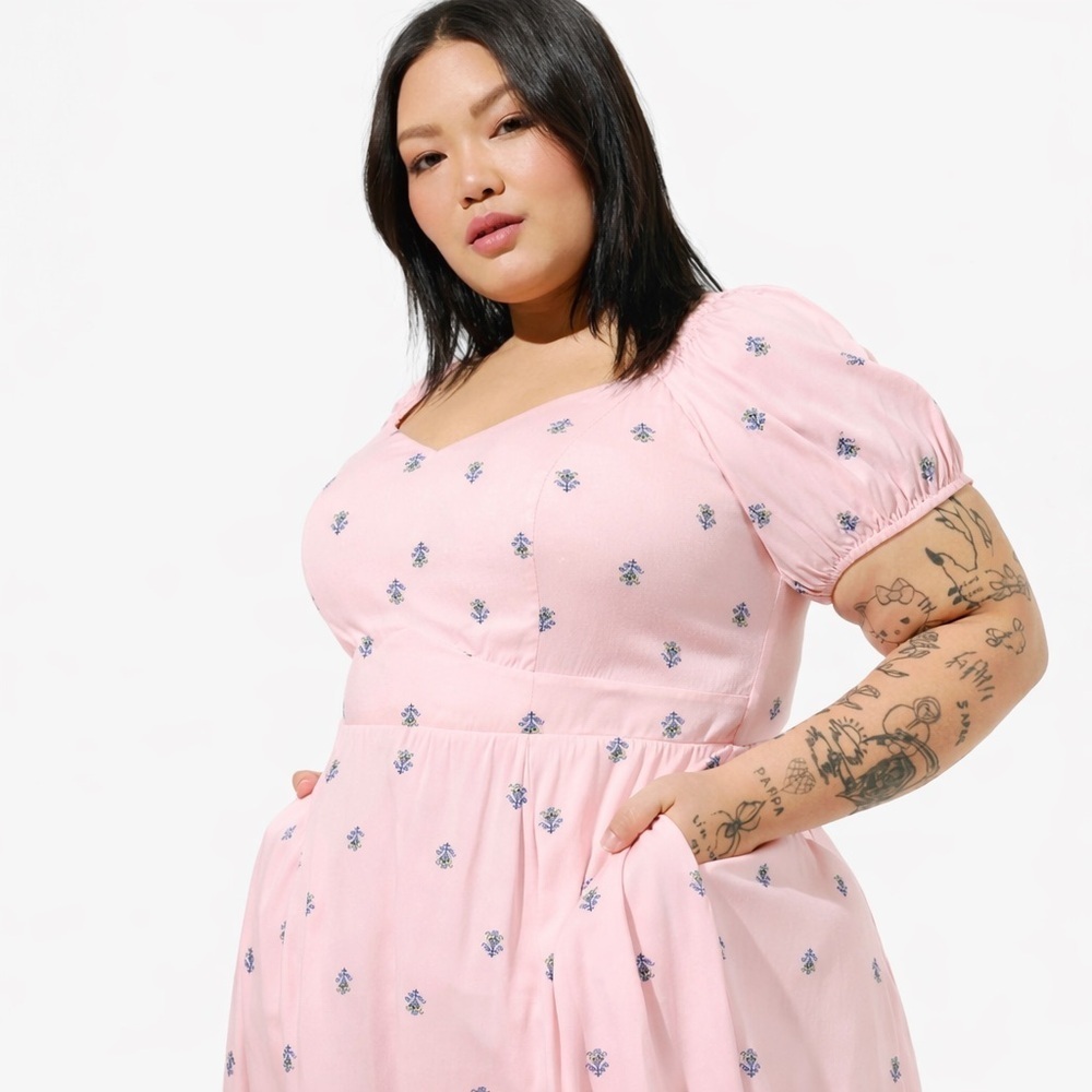 Torrid Pink Floral Skater Dress Sweetheart Neck Cottagecore Coquette 4X NWT Mini - Picture 3 of 13